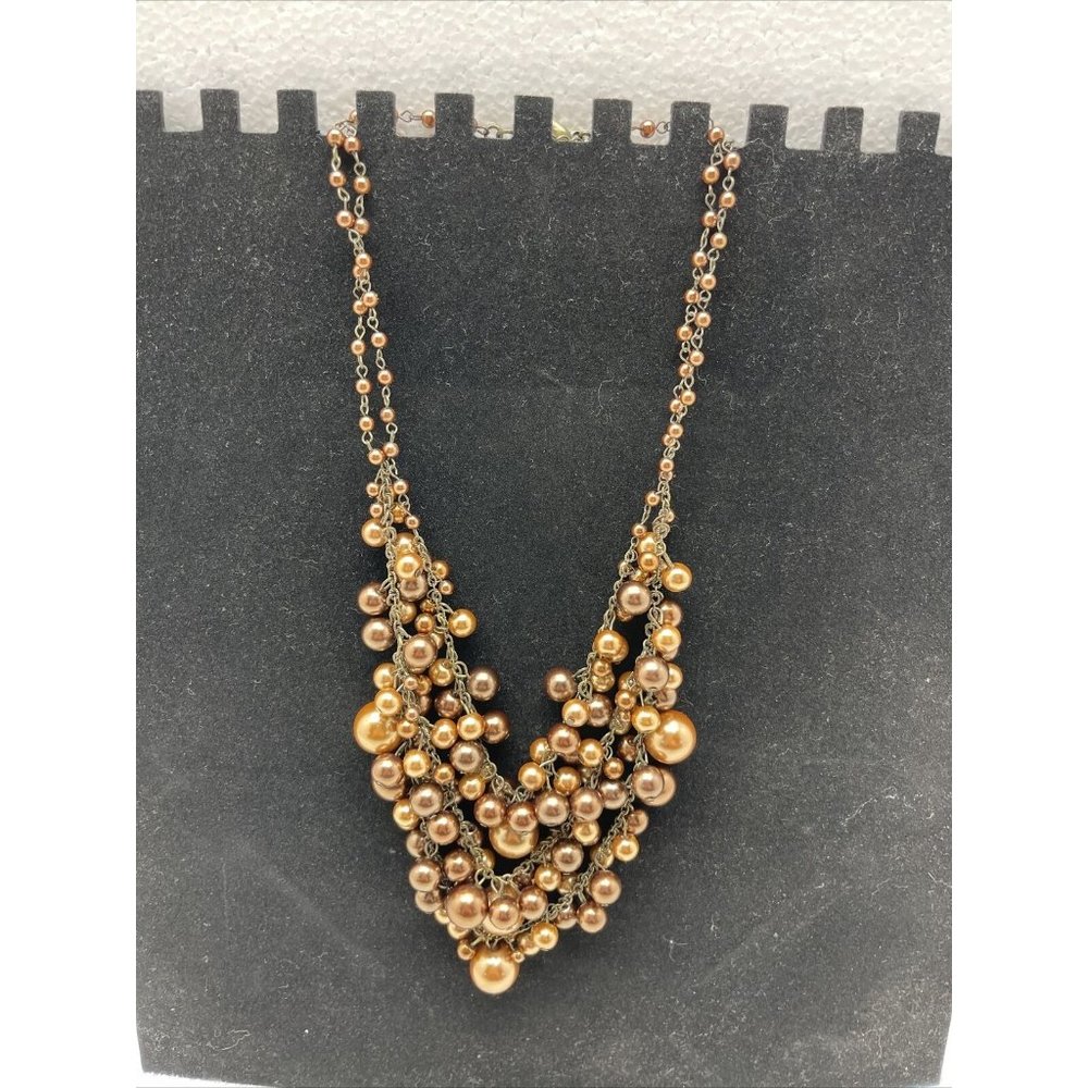 Coldwater Creek Necklace Tiered Layered Brown Bronze Jewelry Costume Fashion 19” - Picture 3 of 5